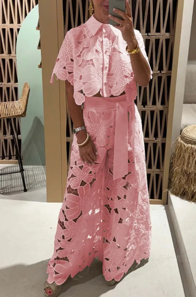 Rosa® | Women'S Evening Set With Floral Cut-Out Design And Waist Belt - Image 7