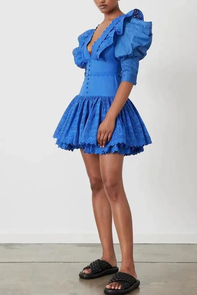 Rosalía® | Backless Mini Dress With Ruffles And A Plunging Neckline - Image 3