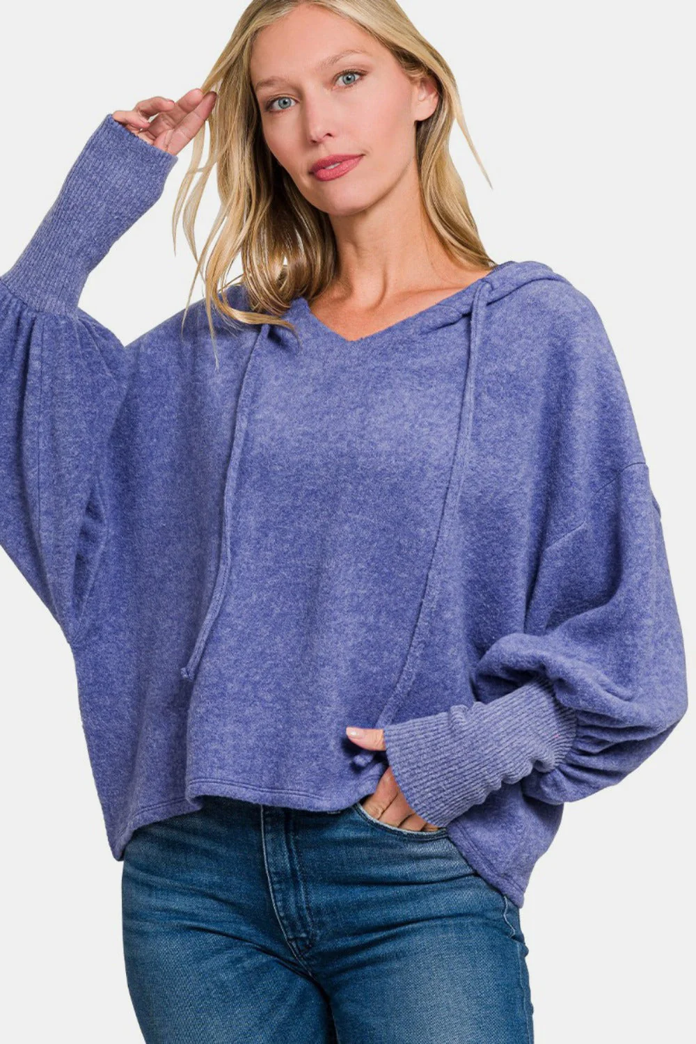 Rosario | Brushed Hacci hoodie with dropped shoulders - Image 2