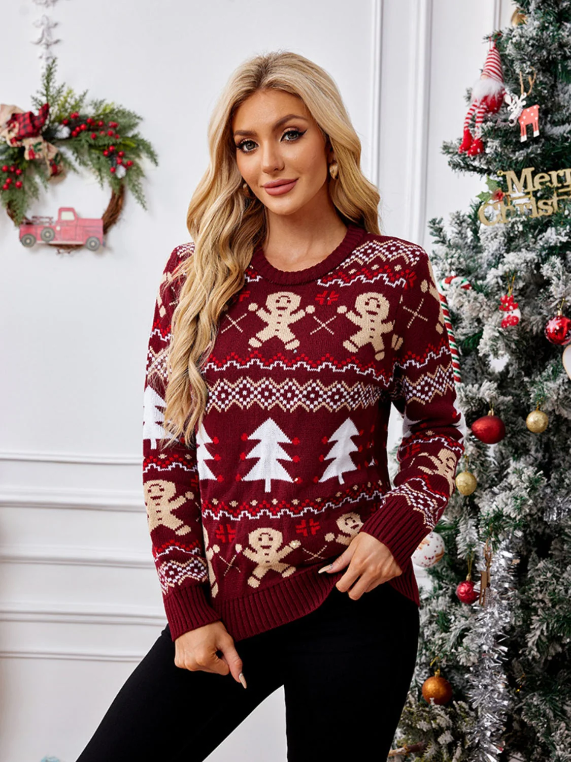 Sabina | Gingerbread long sleeve crew neck sweater - Image 3