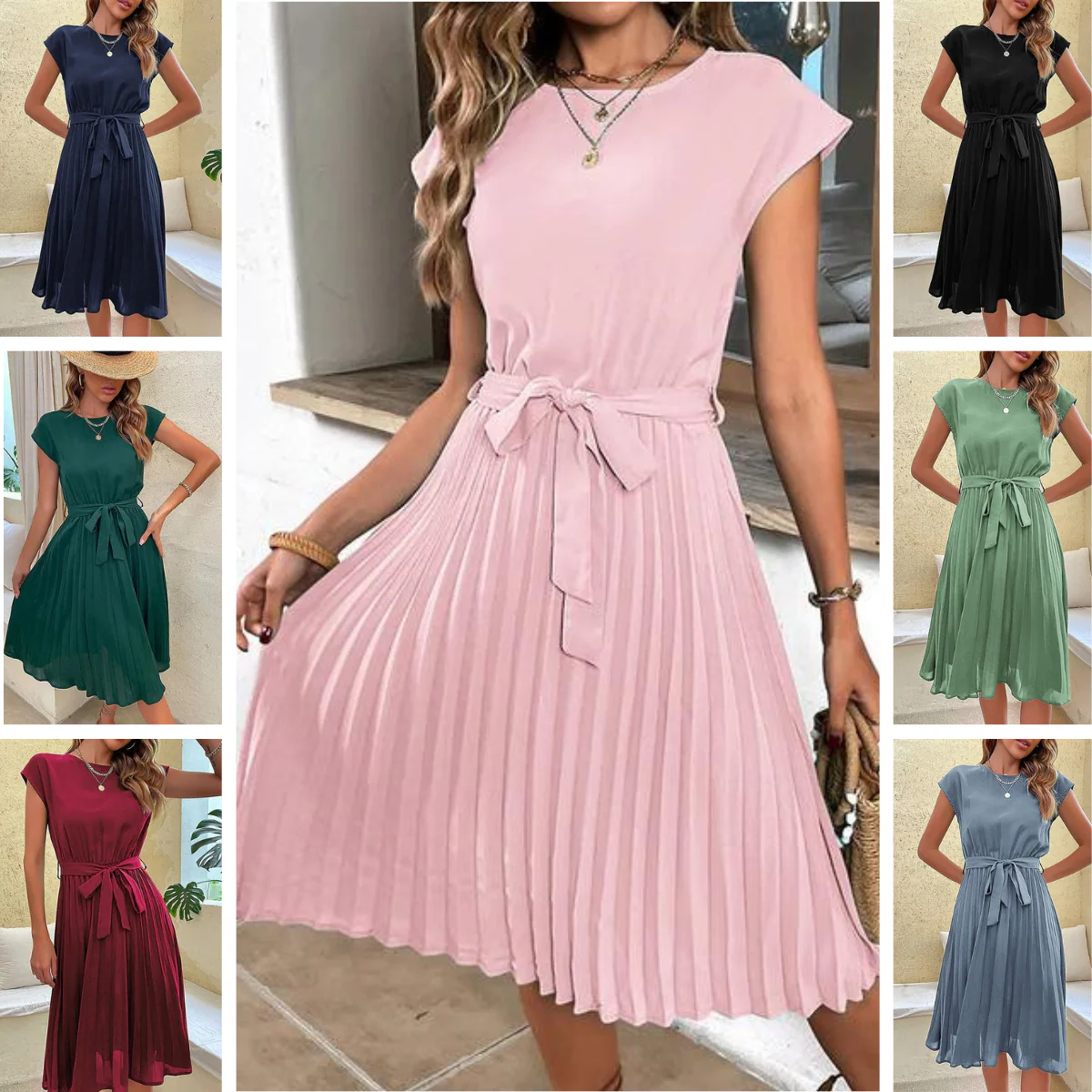 Sabina® | Short Sleeve Pleated Casual Mini Dress For Summer - Image 2