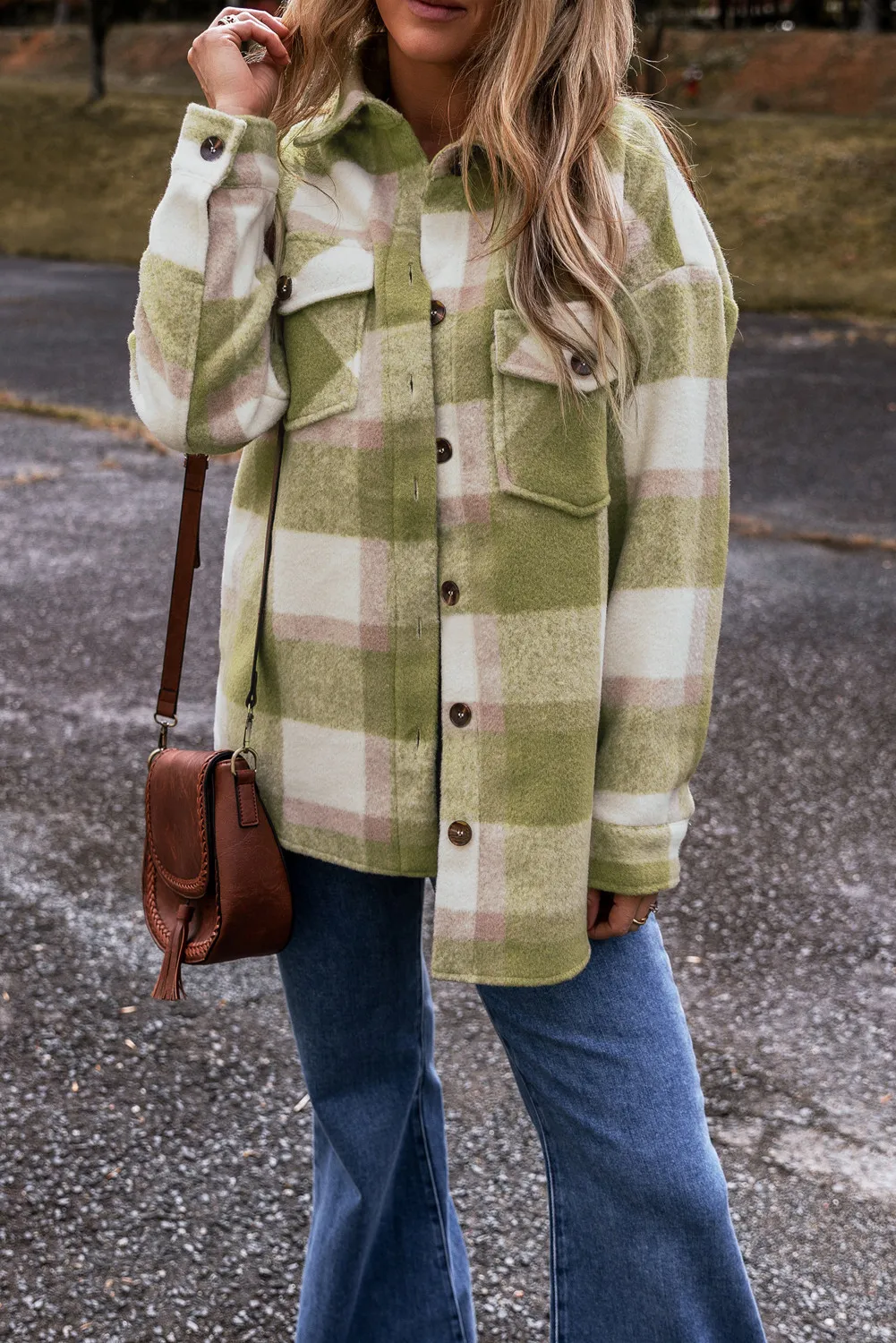 Sabine | Checked long sleeve jacket with buttons - Image 3