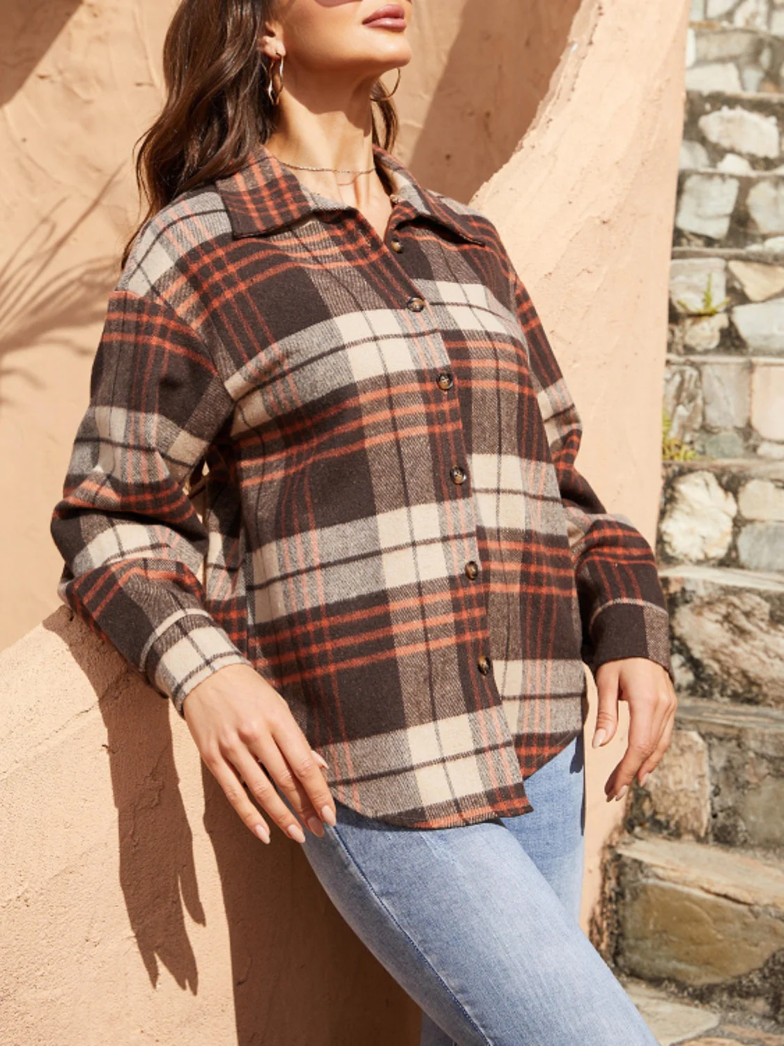 Samanta | Checked long sleeve jacket with buttons - Image 3