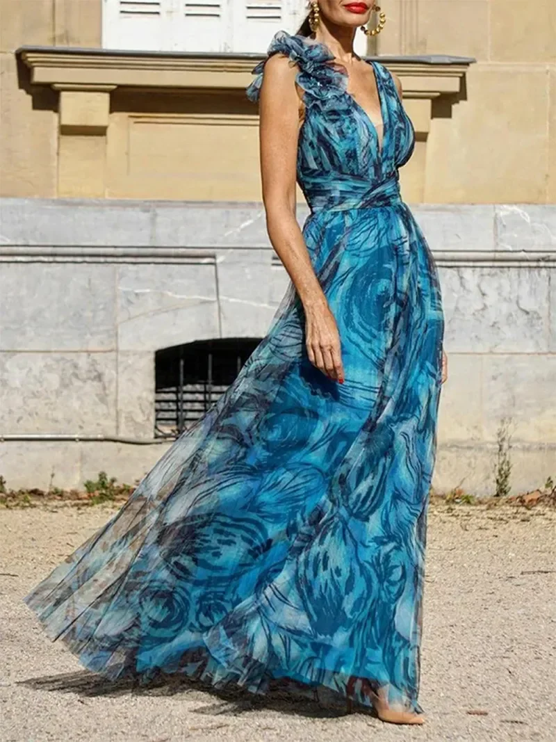 Sandra® | Bohemian Long Peacock Blue Dress In Summer Style