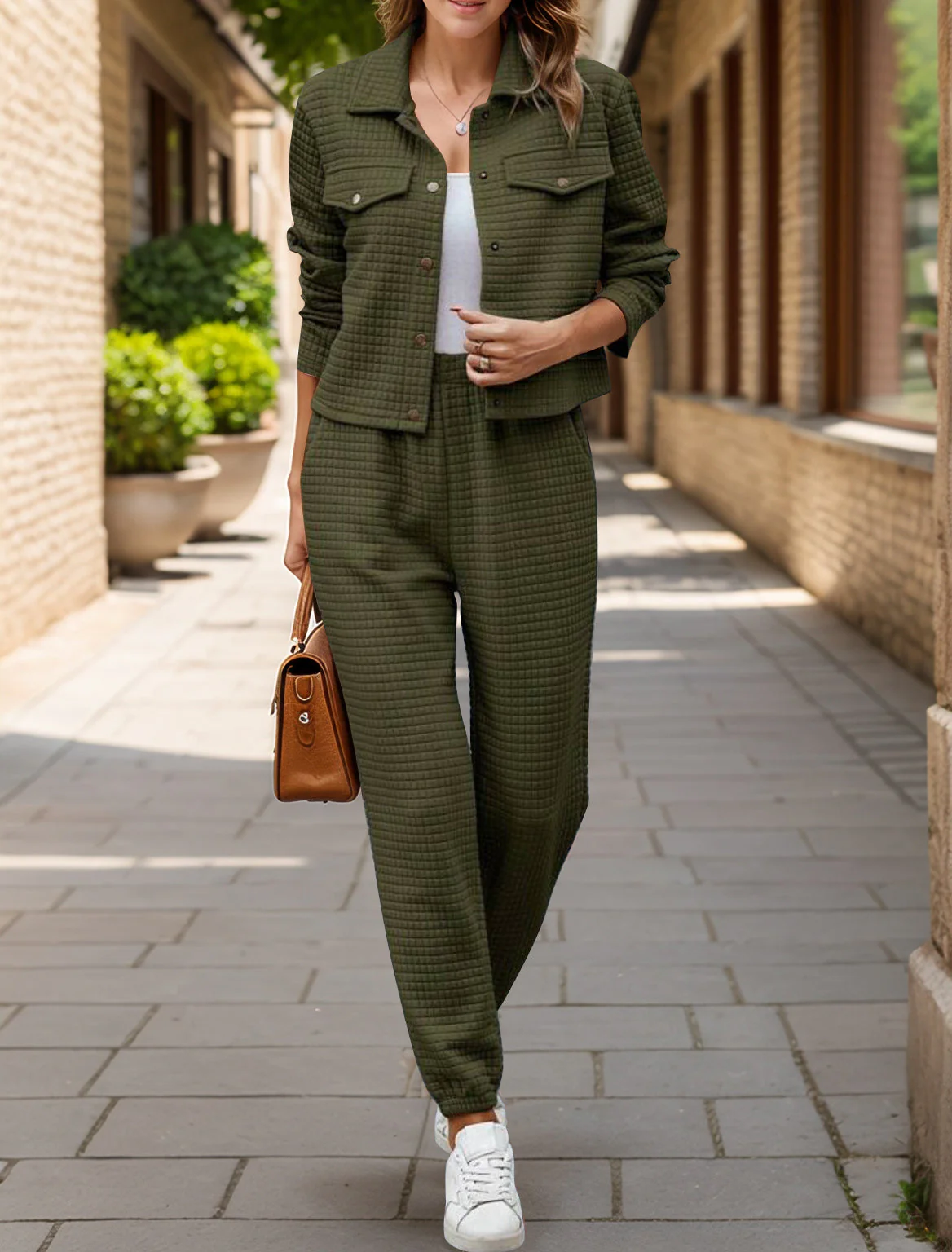Sandra | Check top and trousers set with snap fasteners - Image 6