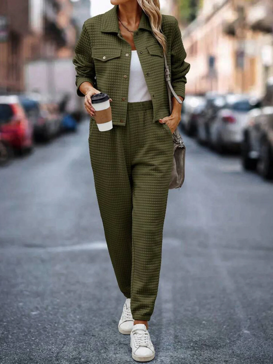 Sandra | Check top and trousers set with snap fasteners - Image 8