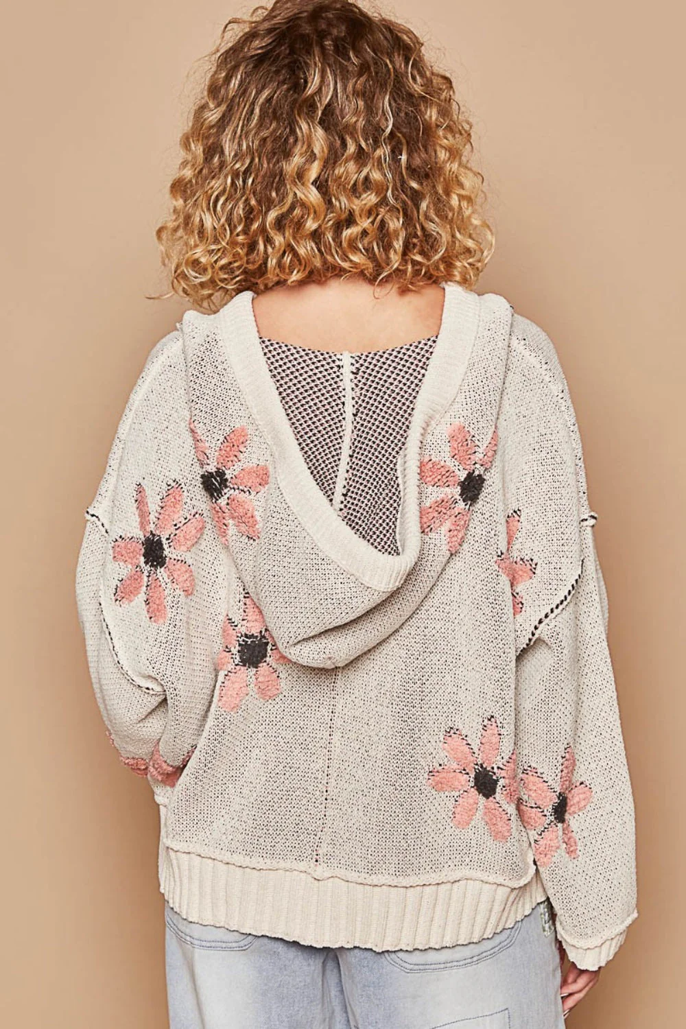 Sandra | High-low hooded sweater with floral pattern - Image 2