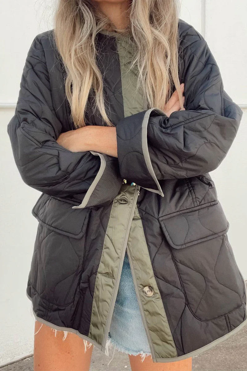 Sara | Casual outerwear with color block buckle and contrast O-neck - Image 5