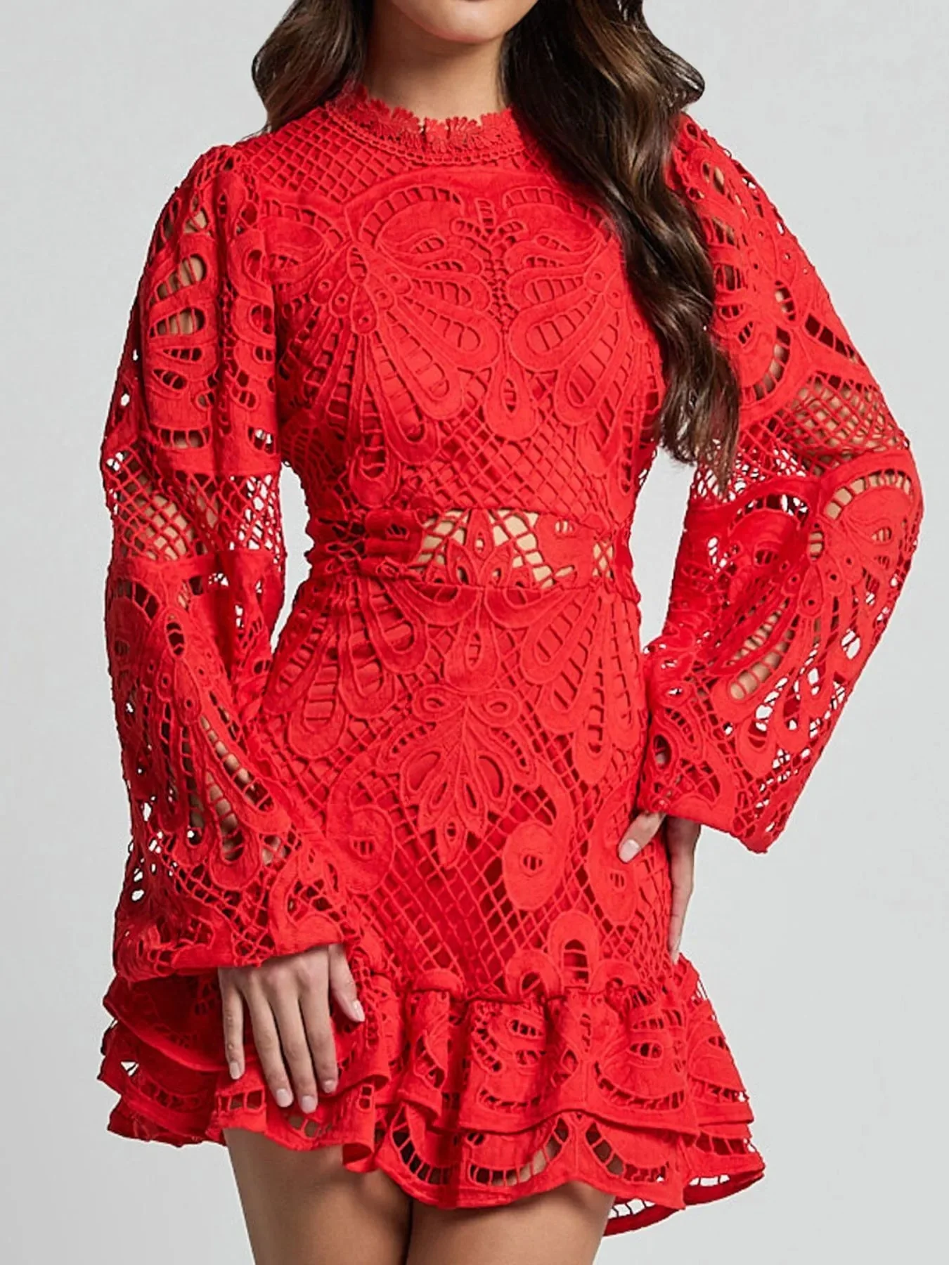 Sara® | Elegant Long-Sleeved Lace Mini Dress