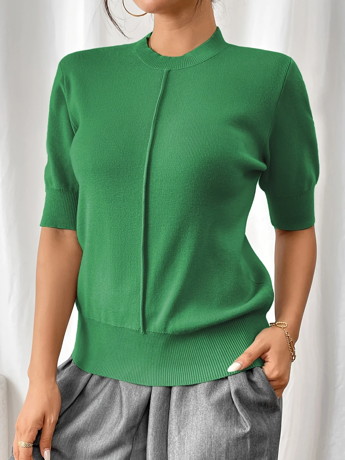 Sharon® | Elegant Knit Shirt With Mandarin Collar - Image 2