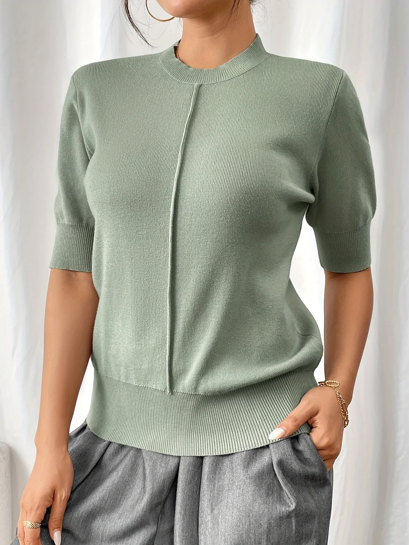 Sharon® | Elegant Knit Shirt With Mandarin Collar - Image 5