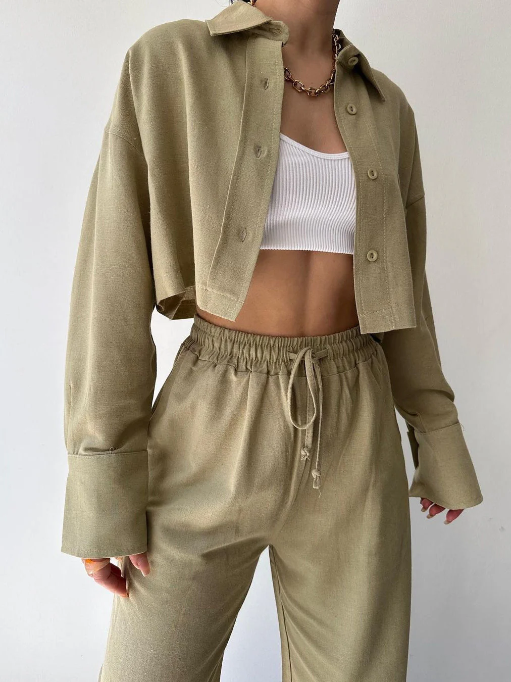 Sibel® | Elegant Trousers Set With Collar And Drawstring - Image 4