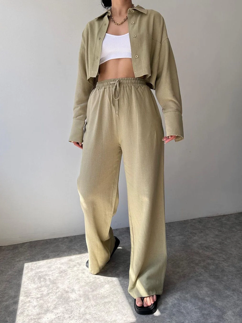 Sibel® | Elegant Trousers Set With Collar And Drawstring - Image 5