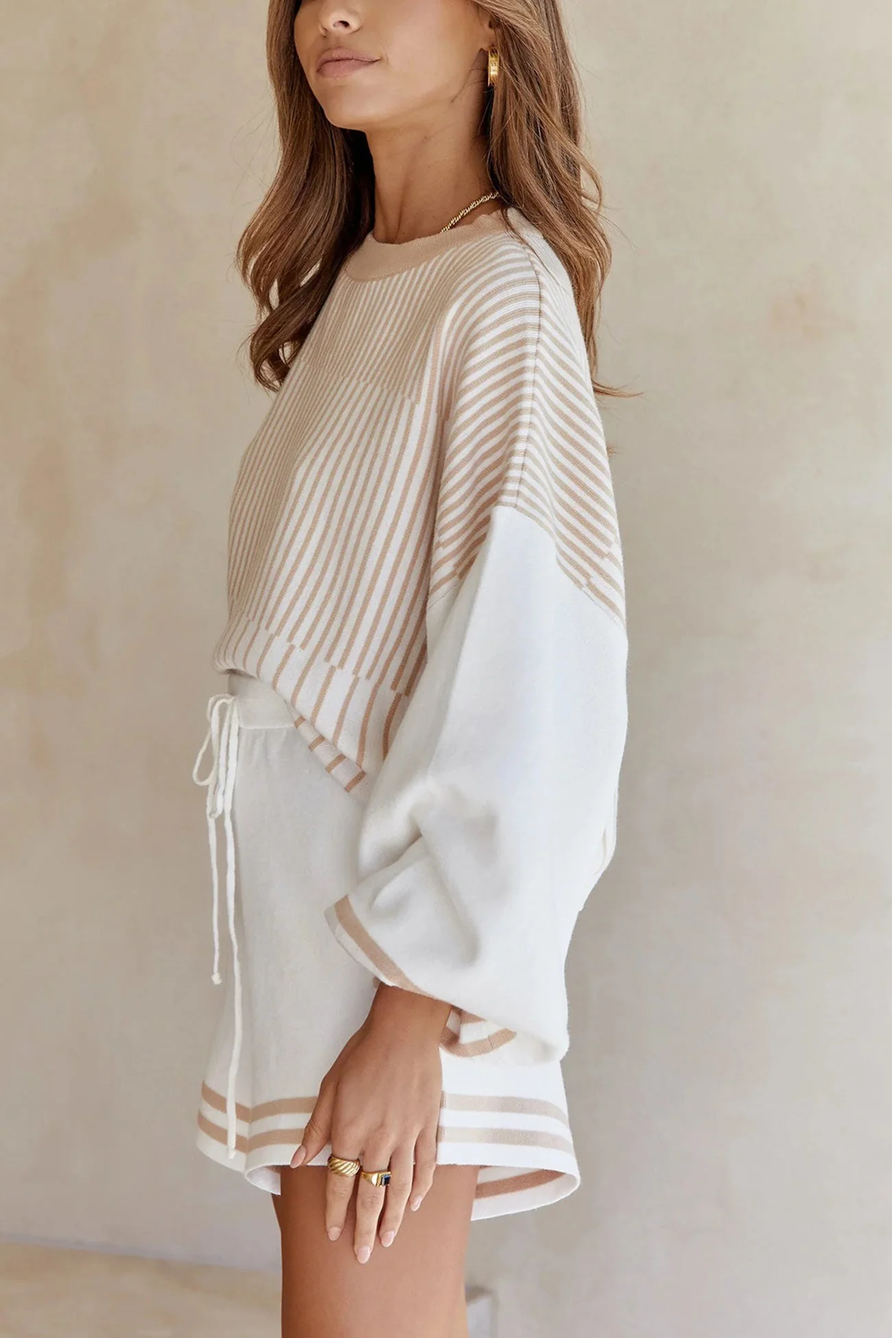 Silvia | Striped sweater knit shorts set - Image 9