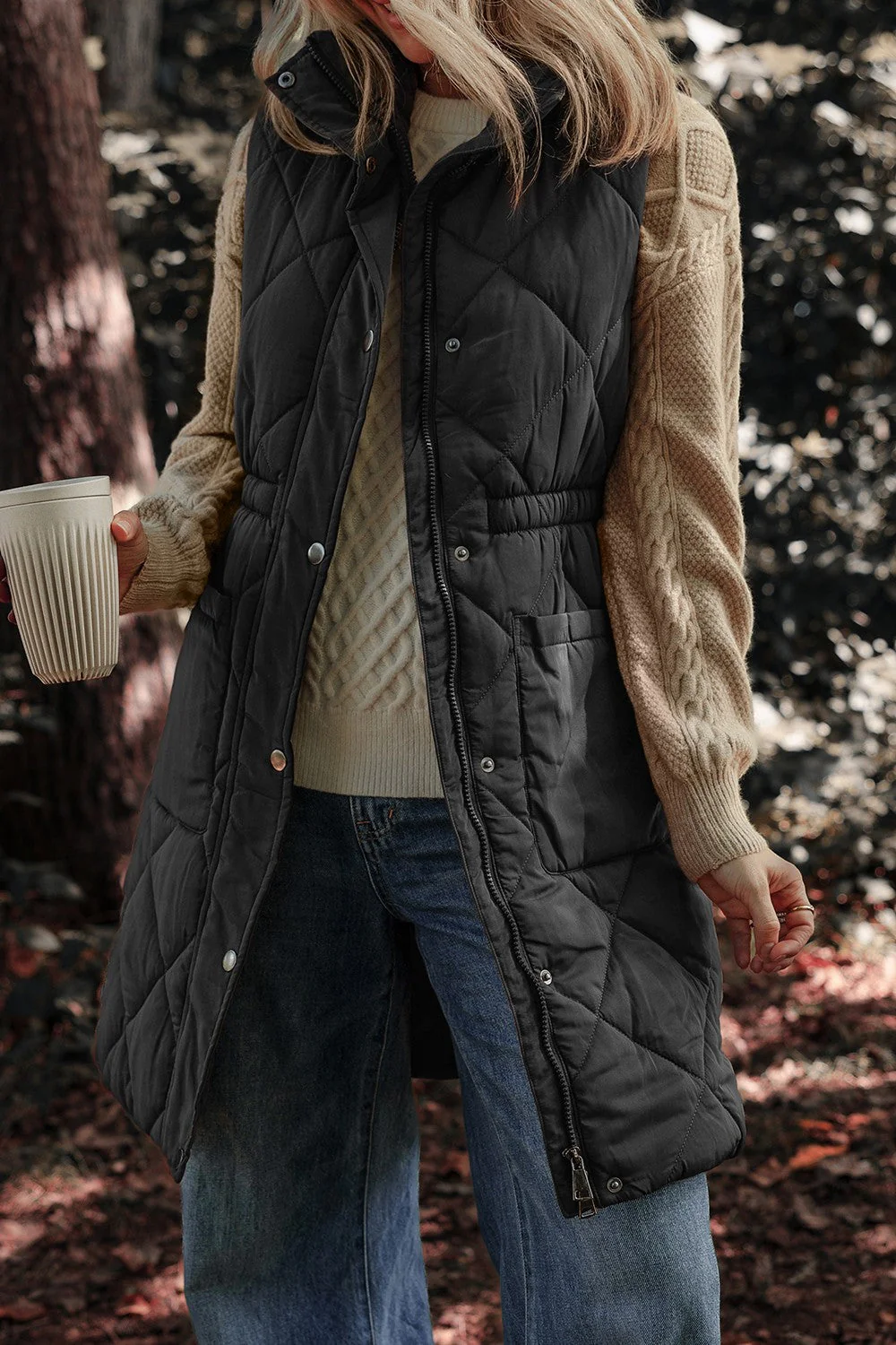 Silvia | Vest coat with zipper and buttons and pockets - Image 7