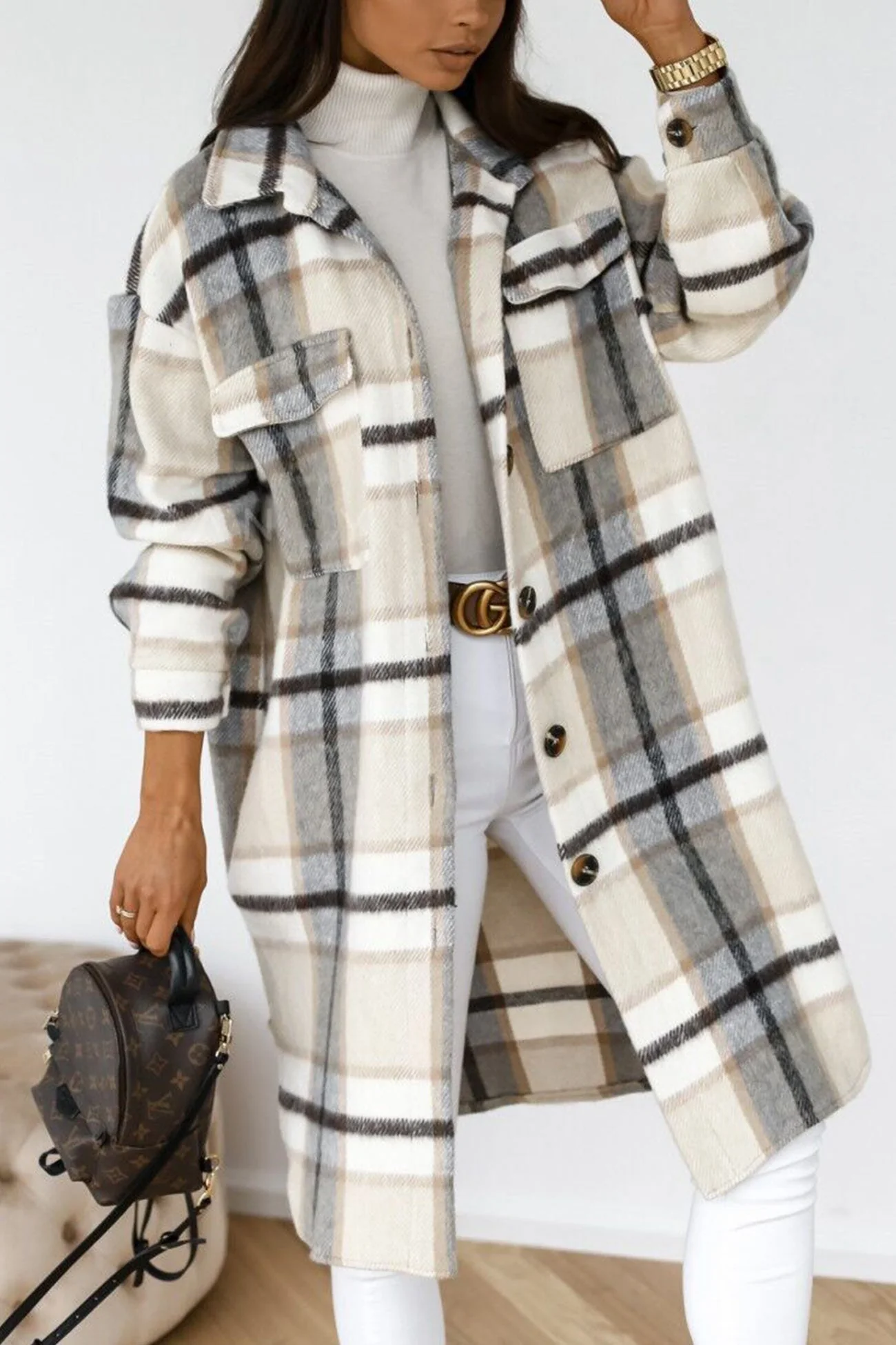 Simona | Checked single-breasted shirt jacket - Image 9