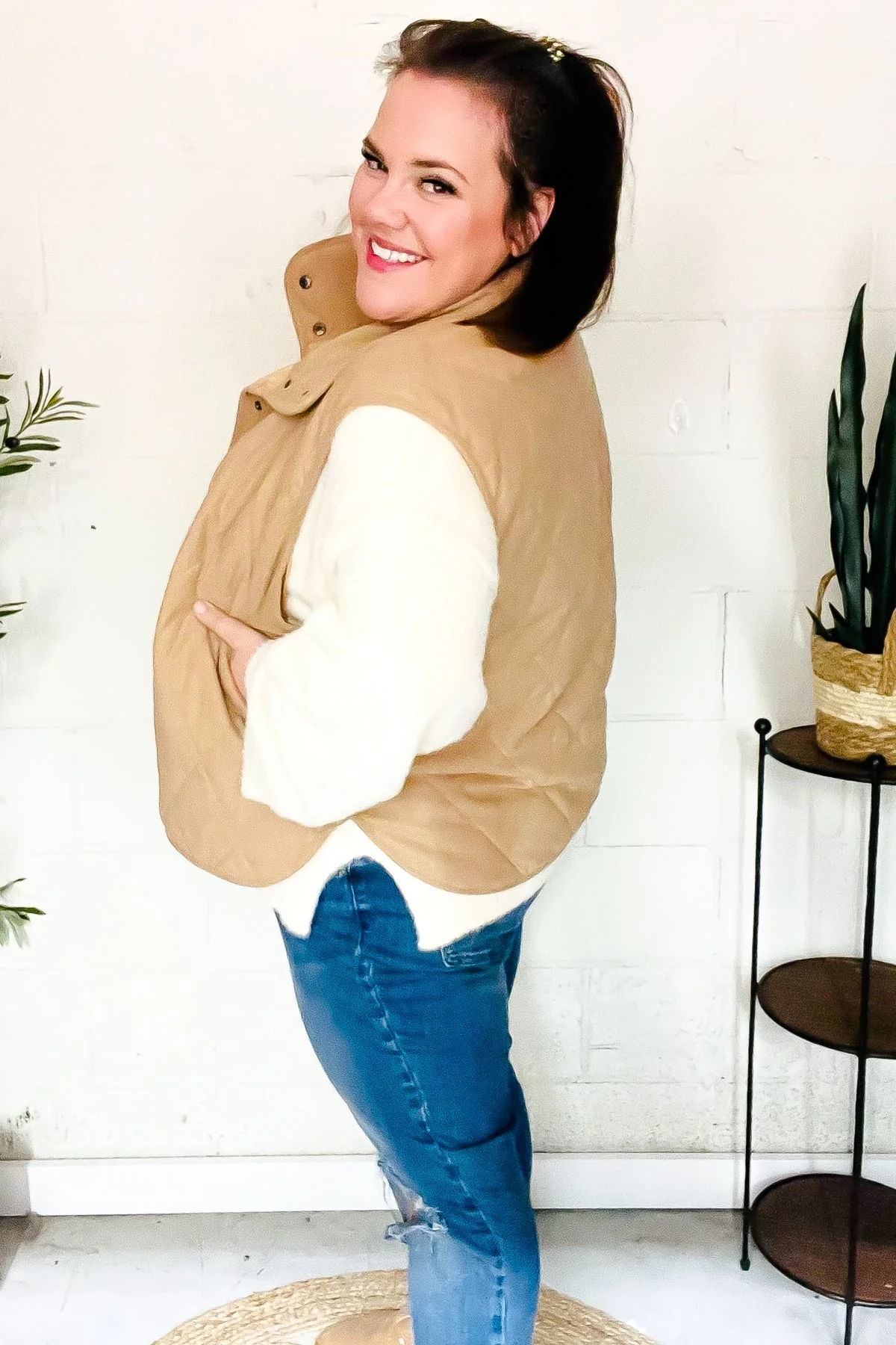 Simona | Fall Vibes Taupe Quilted Corduroy Snap Vest - Image 2