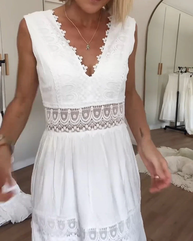 Sol® | V-Neck Lace Tank Top Dress - Image 3