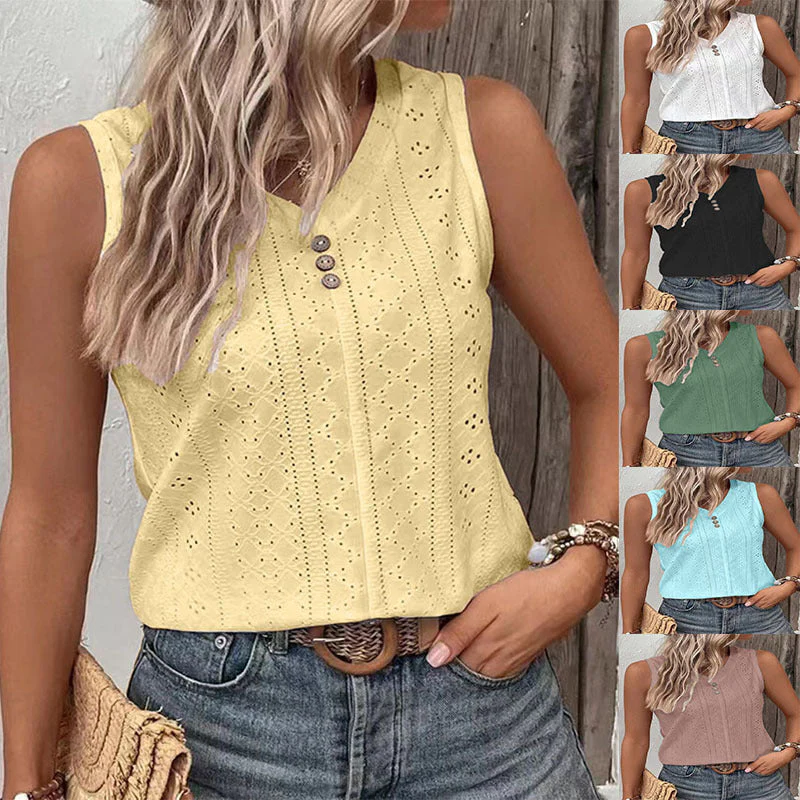 Sol® | Women'S Sleeveless Top With Button Detail And Openwork Pattern - Image 2
