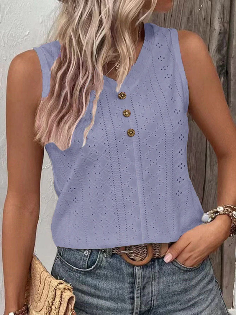 Sol® | Women'S Sleeveless Top With Button Detail And Openwork Pattern - Image 8