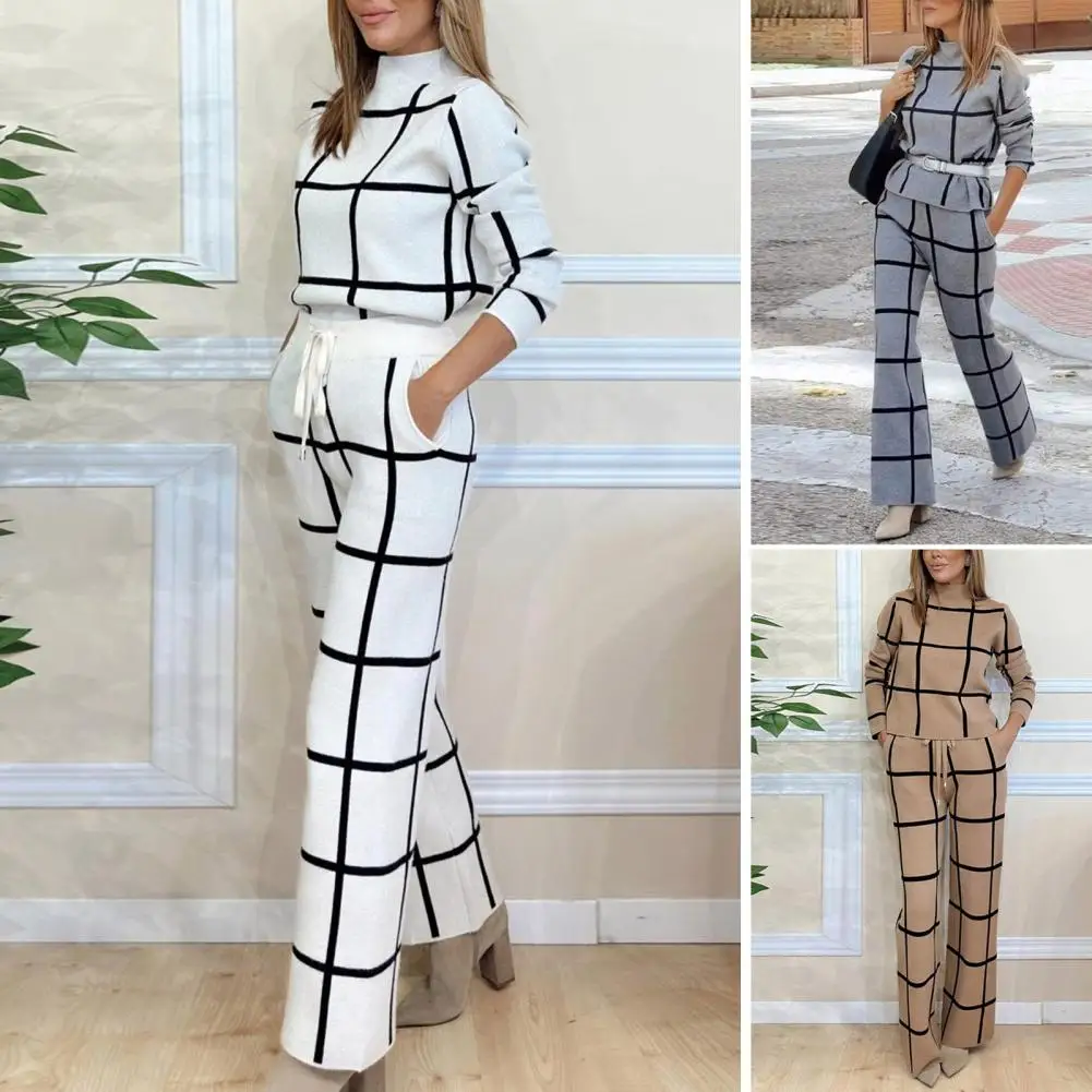 Soledad | Checked long sleeve shirt and high waist wide leg trousers - Image 2