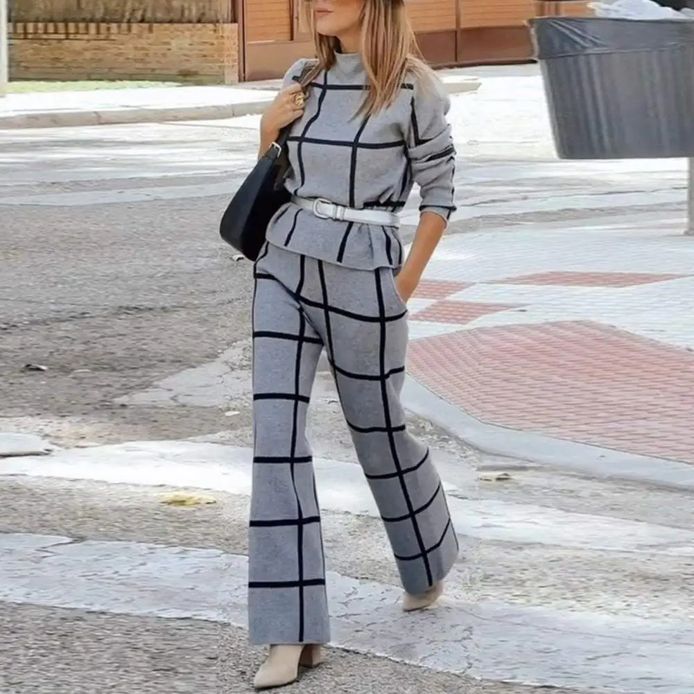 Soledad | Checked long sleeve shirt and high waist wide leg trousers - Image 5