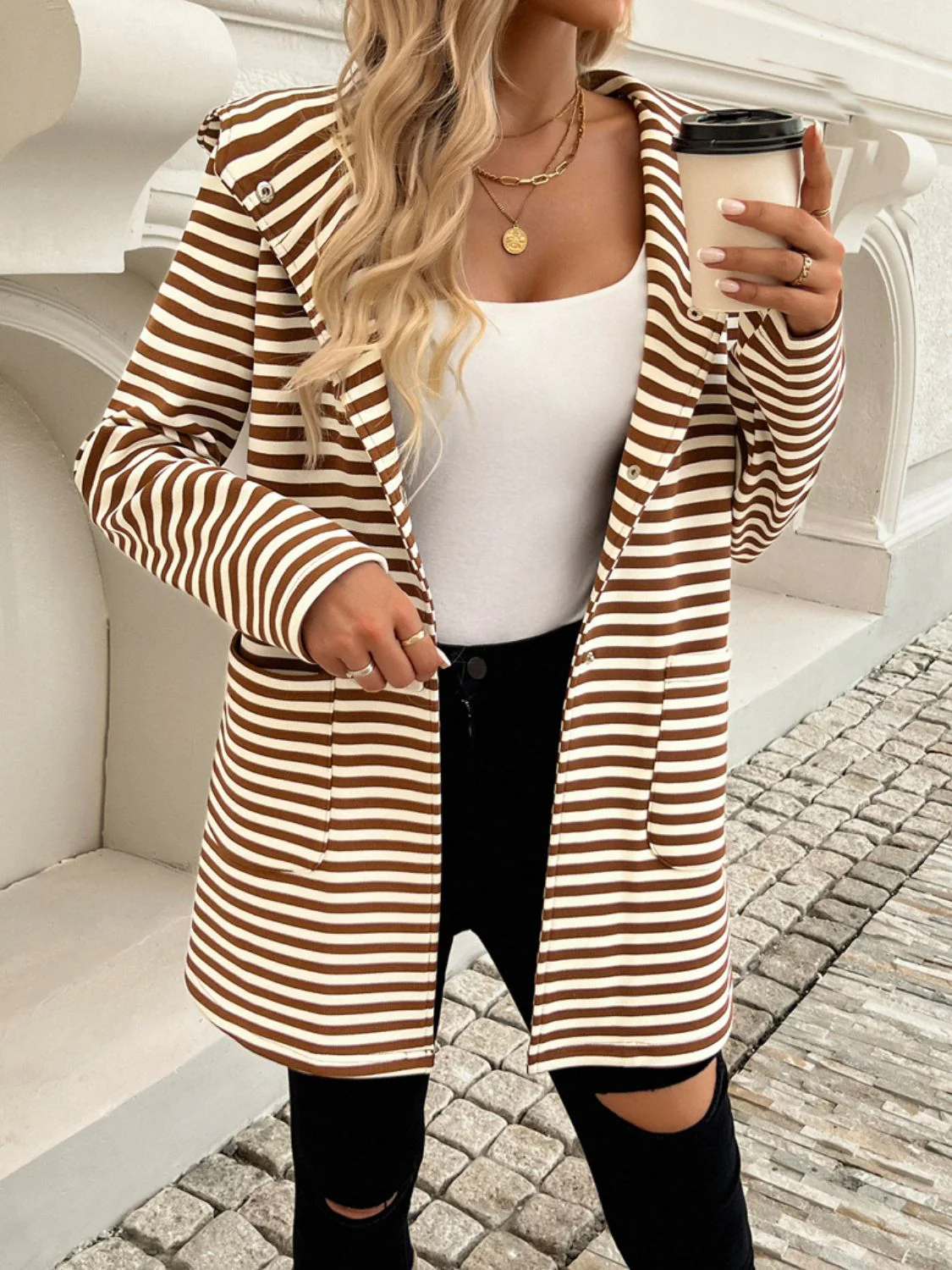 Solveig | Striped long sleeve hooded outerwear - Image 5