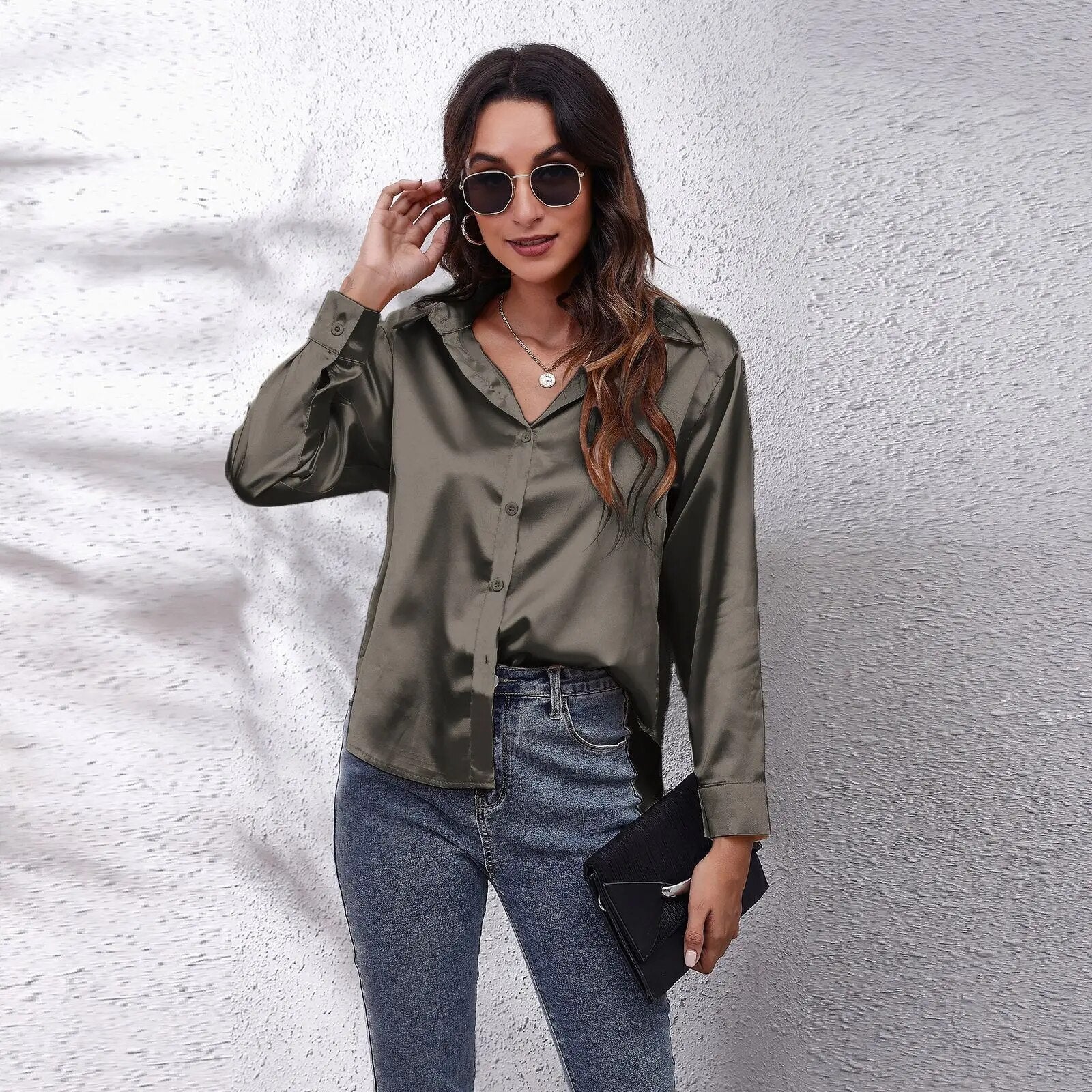 Soraya® | Satin Shirt Silk Top - Image 4