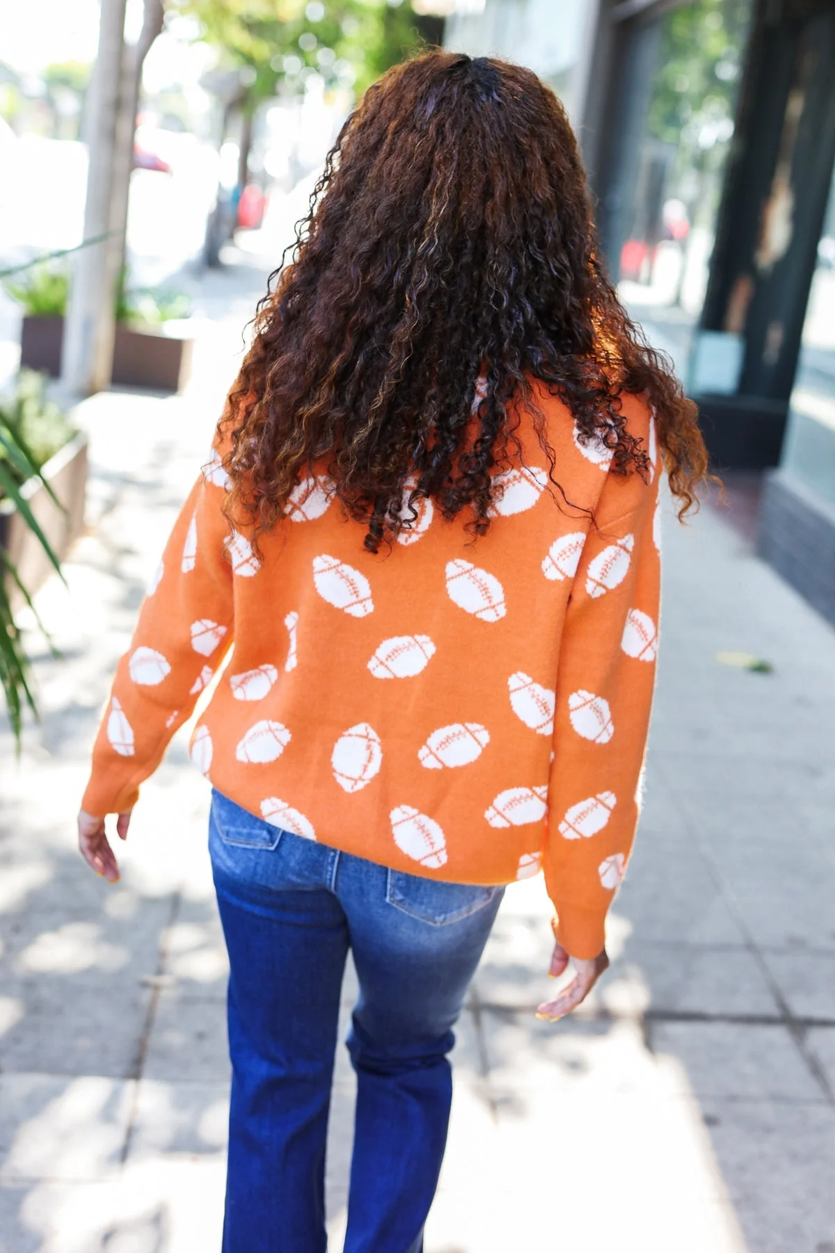 Stefania | Game Day Orange Football Print Jacquard Knit Jumper - Image 12