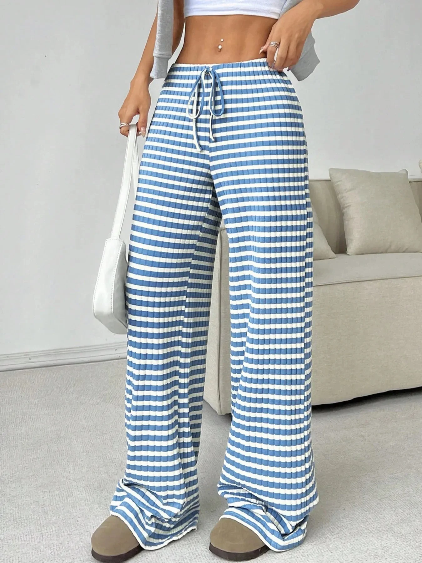 Stefania® | Striped Wide Leg Pants With Drawstring