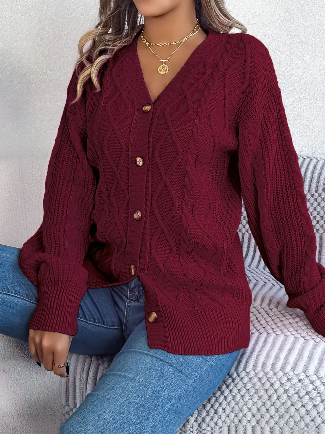 Stefanie | Cable knit cardigan with long sleeves - Image 11