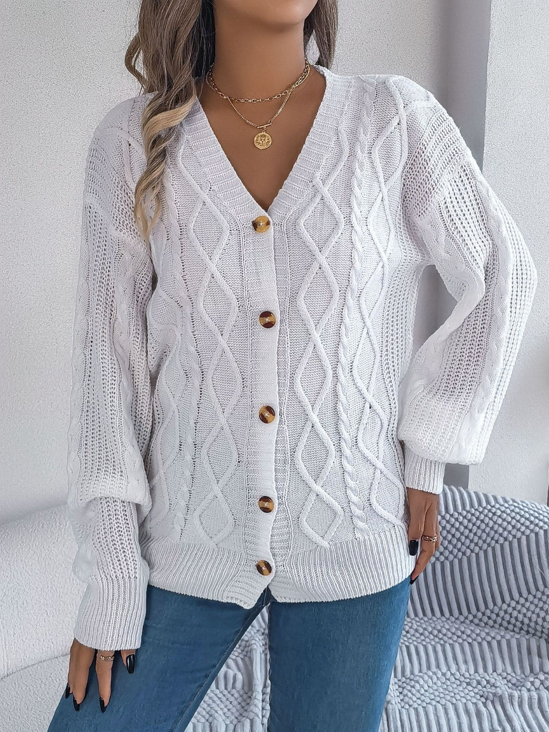 Stefanie | Cable knit cardigan with long sleeves - Image 12