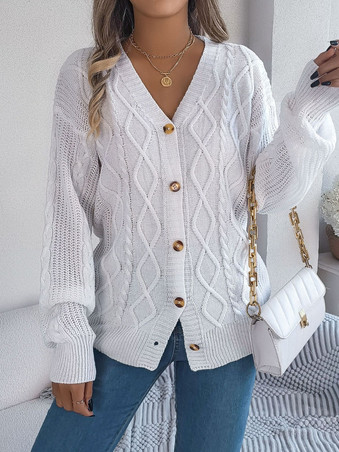 Stefanie | Cable knit cardigan with long sleeves - Image 15