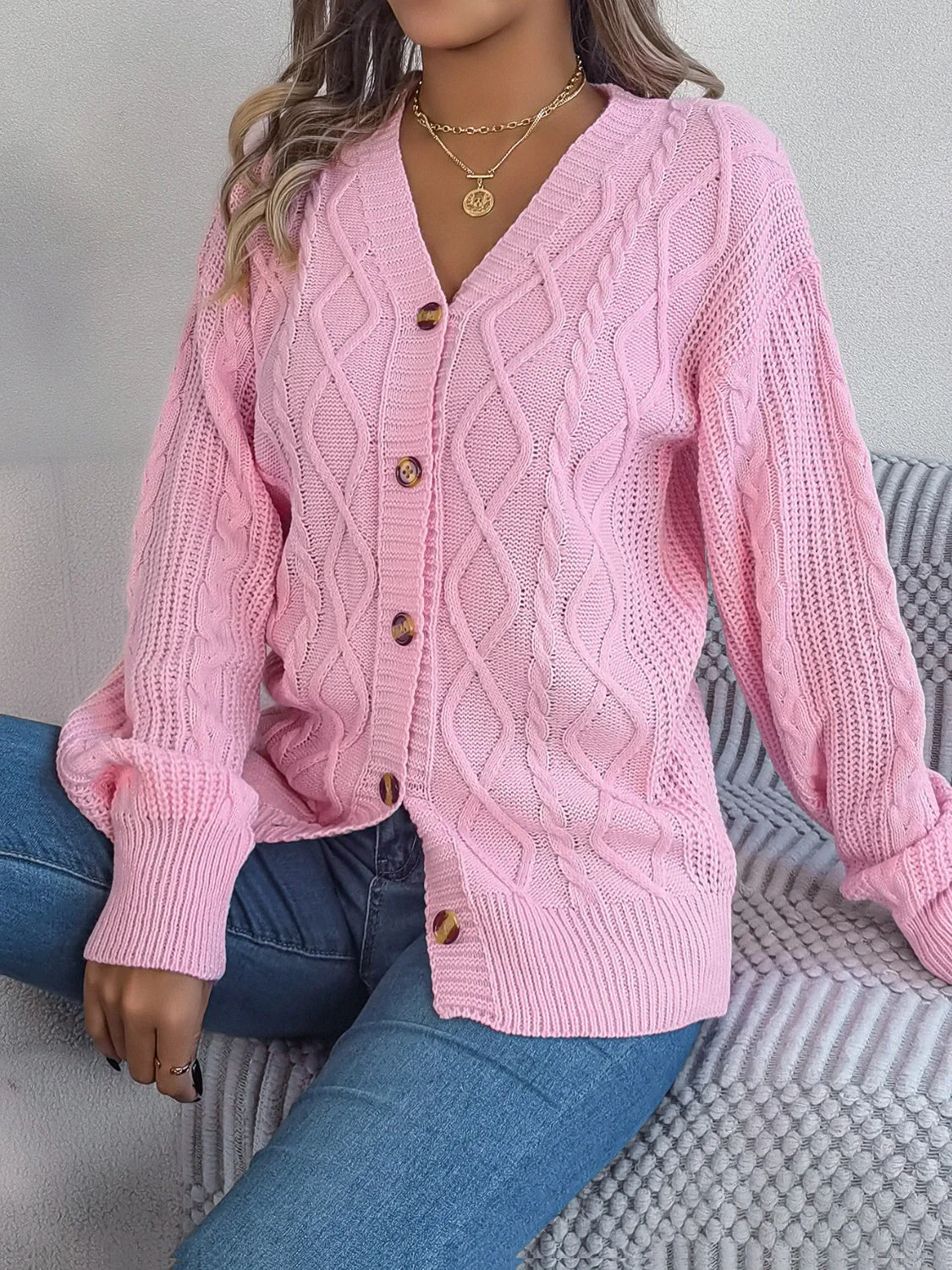 Stefanie | Cable knit cardigan with long sleeves - Image 6