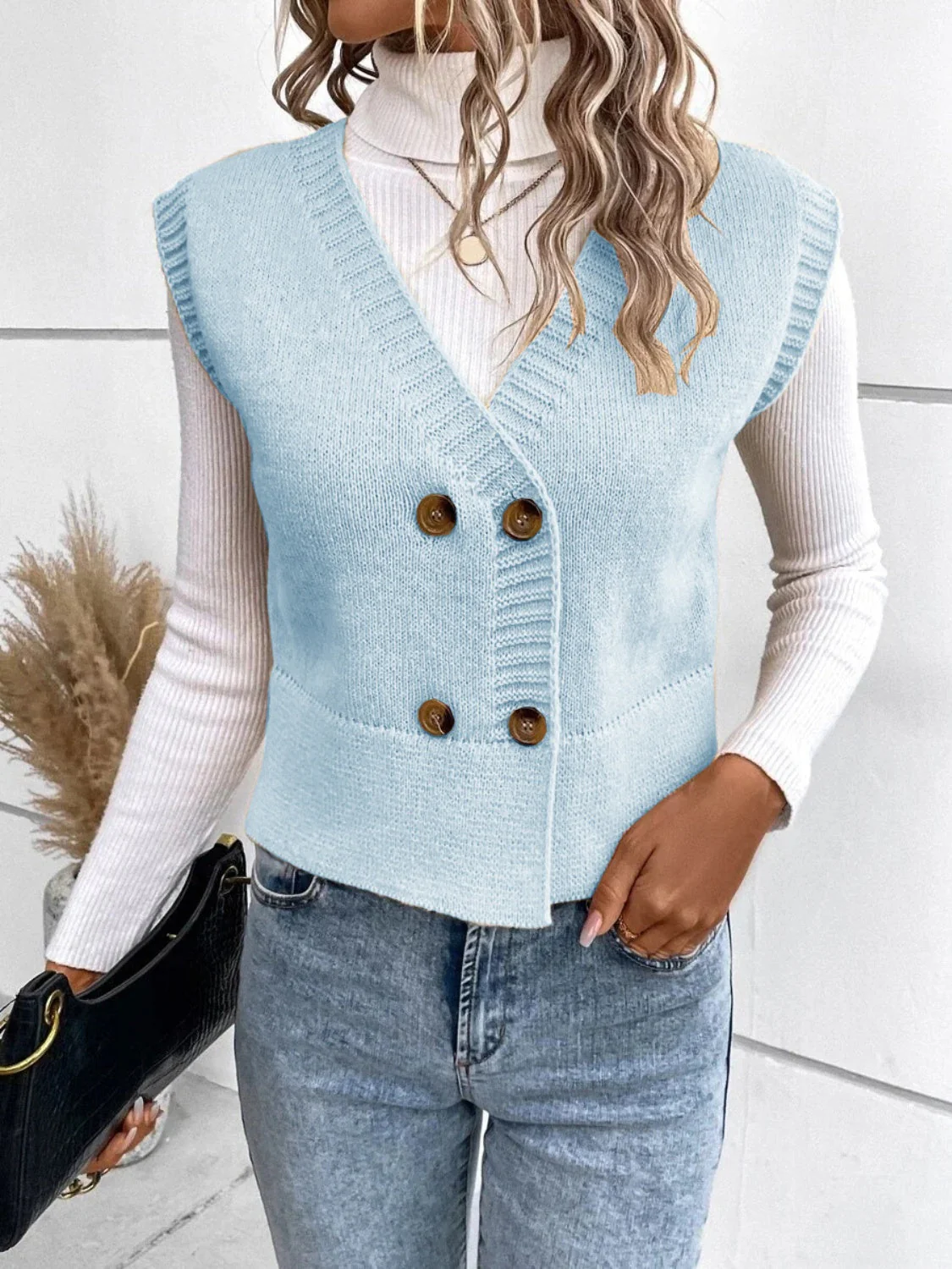 Stefanie | Full size button down V-neck sweater vest - Image 20
