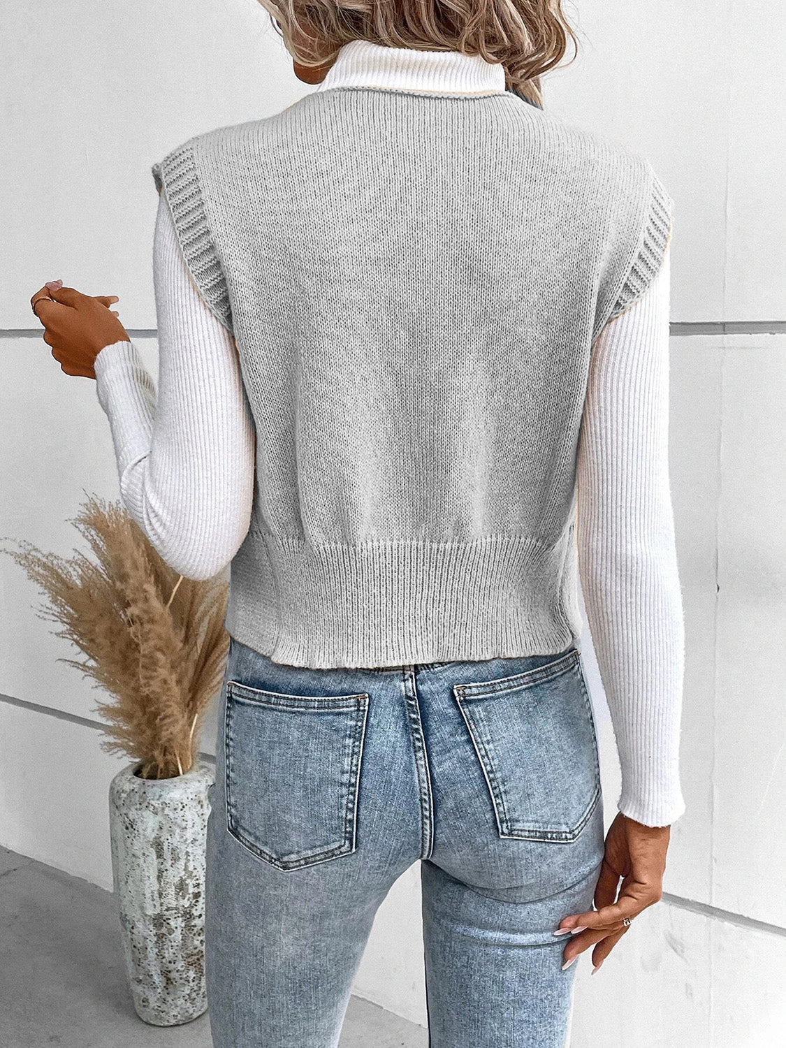 Stefanie | Full size button down V-neck sweater vest - Image 7