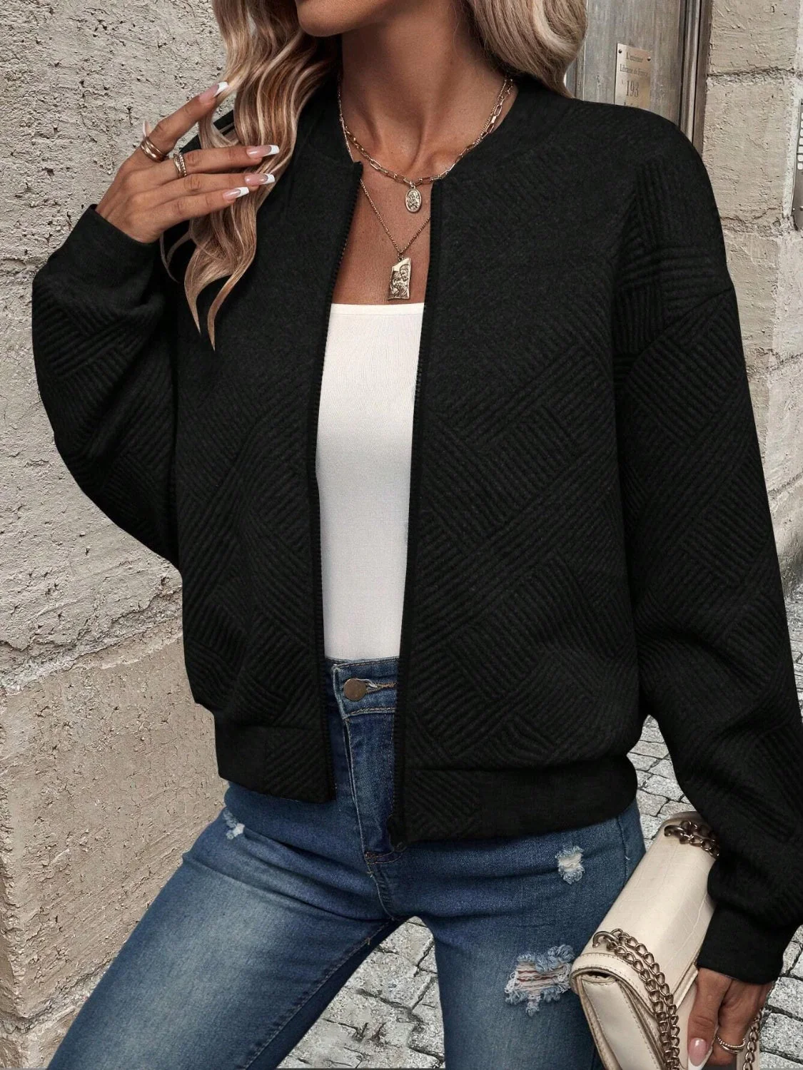 Stefanie | Structured long sleeve jacket with zip fastening - Image 13