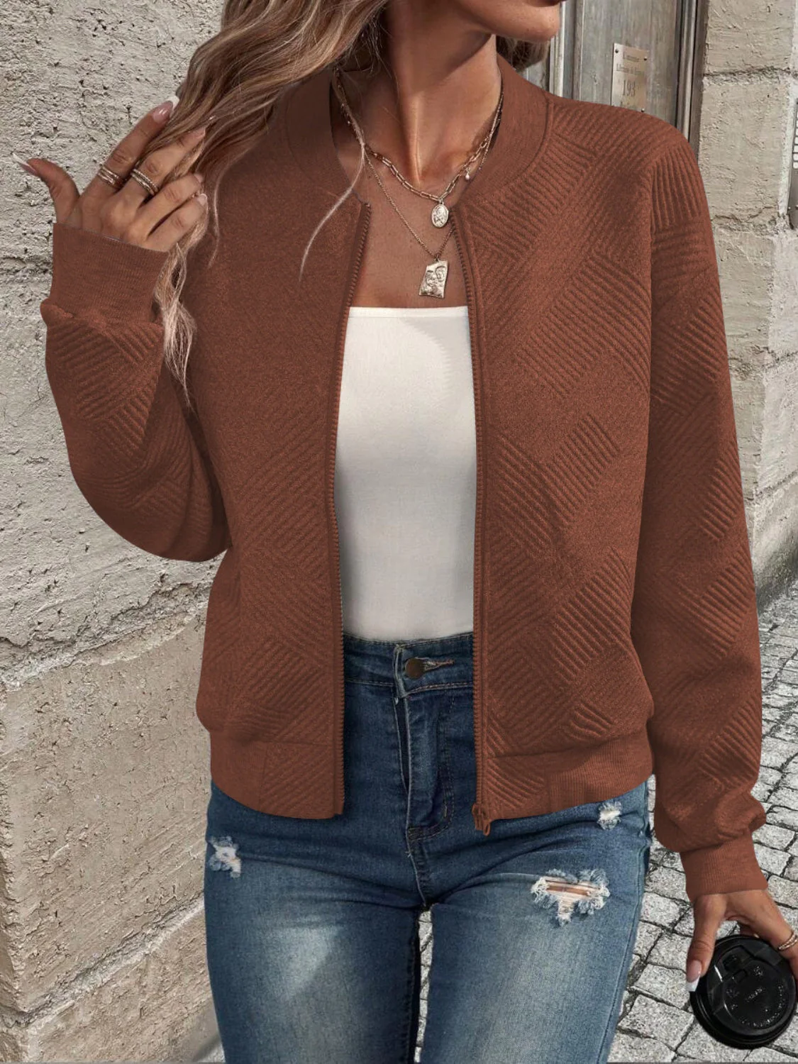 Stefanie | Structured long sleeve jacket with zip fastening - Image 19
