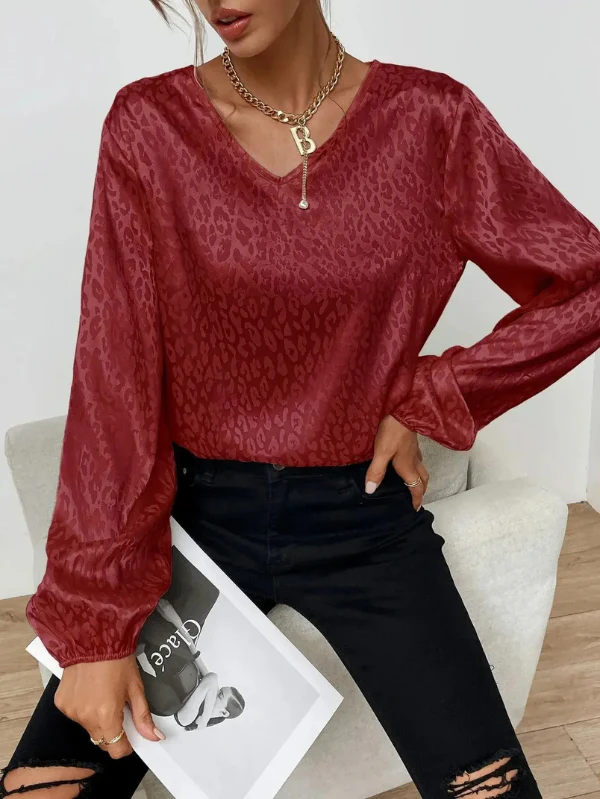 Stella® | Loose Long Sleeve V Neck Leopard Print Blouse - Image 3