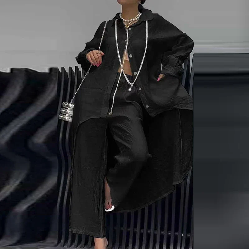 Tamar | Women's linen crochet set with buttons and lapel collar - Image 5