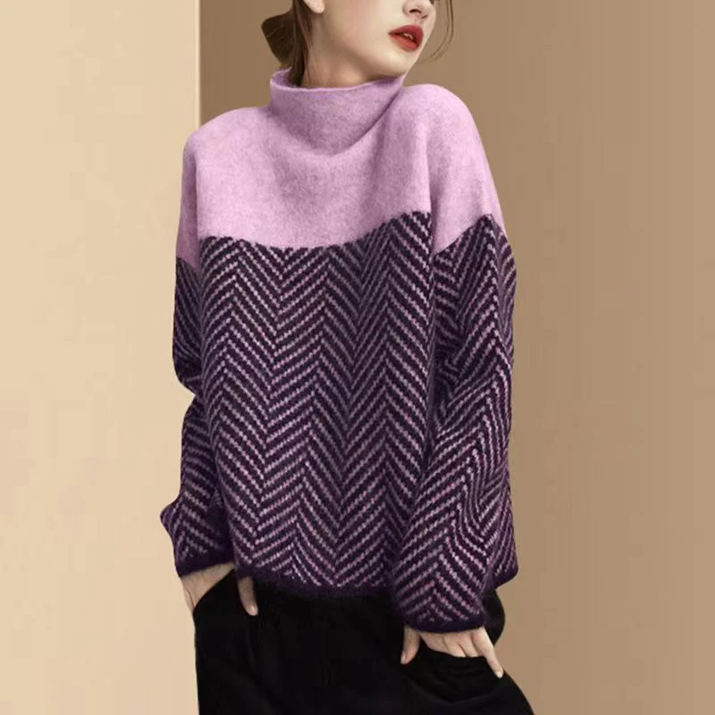 Tamara | Two-tone cotton turtleneck sweater - Image 3