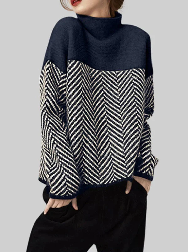 Tamara | Two-tone cotton turtleneck sweater - Image 7