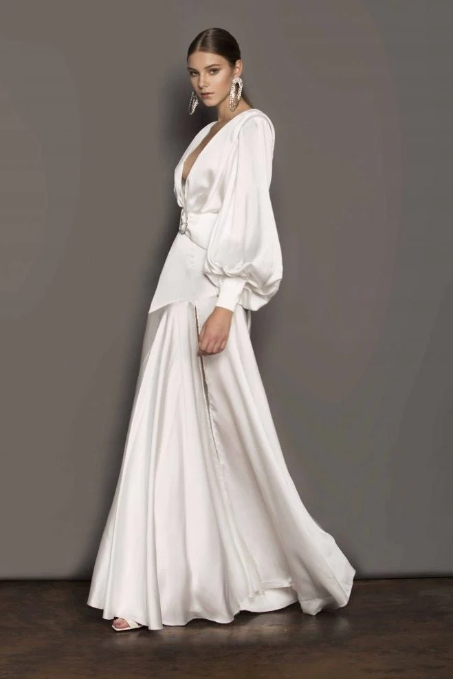 Tatiana® | V-Neck Belted Slit Maxi Dress