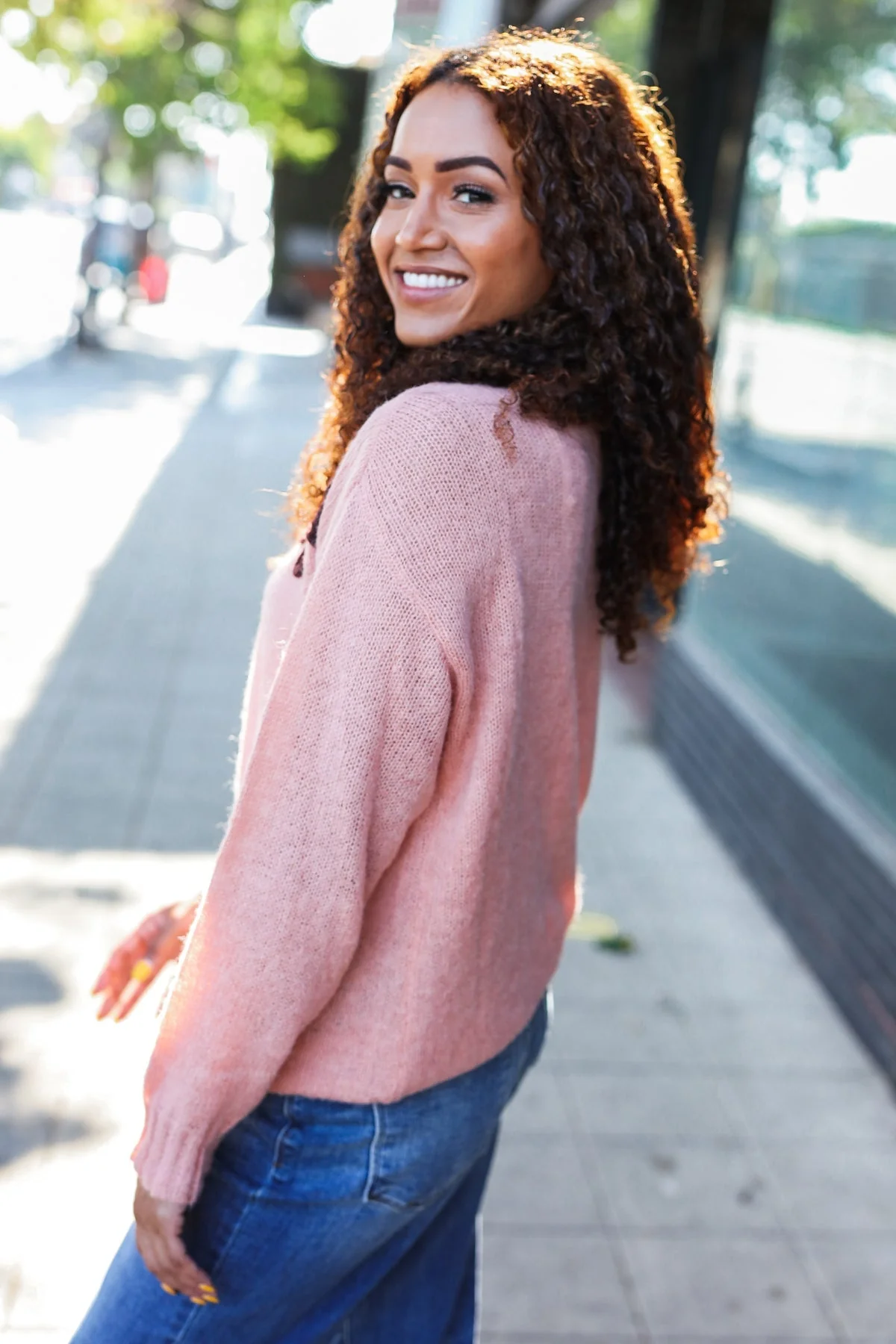 Tatjana | Eyes On You oversized knit sweater with terracotta flower patch - Image 4
