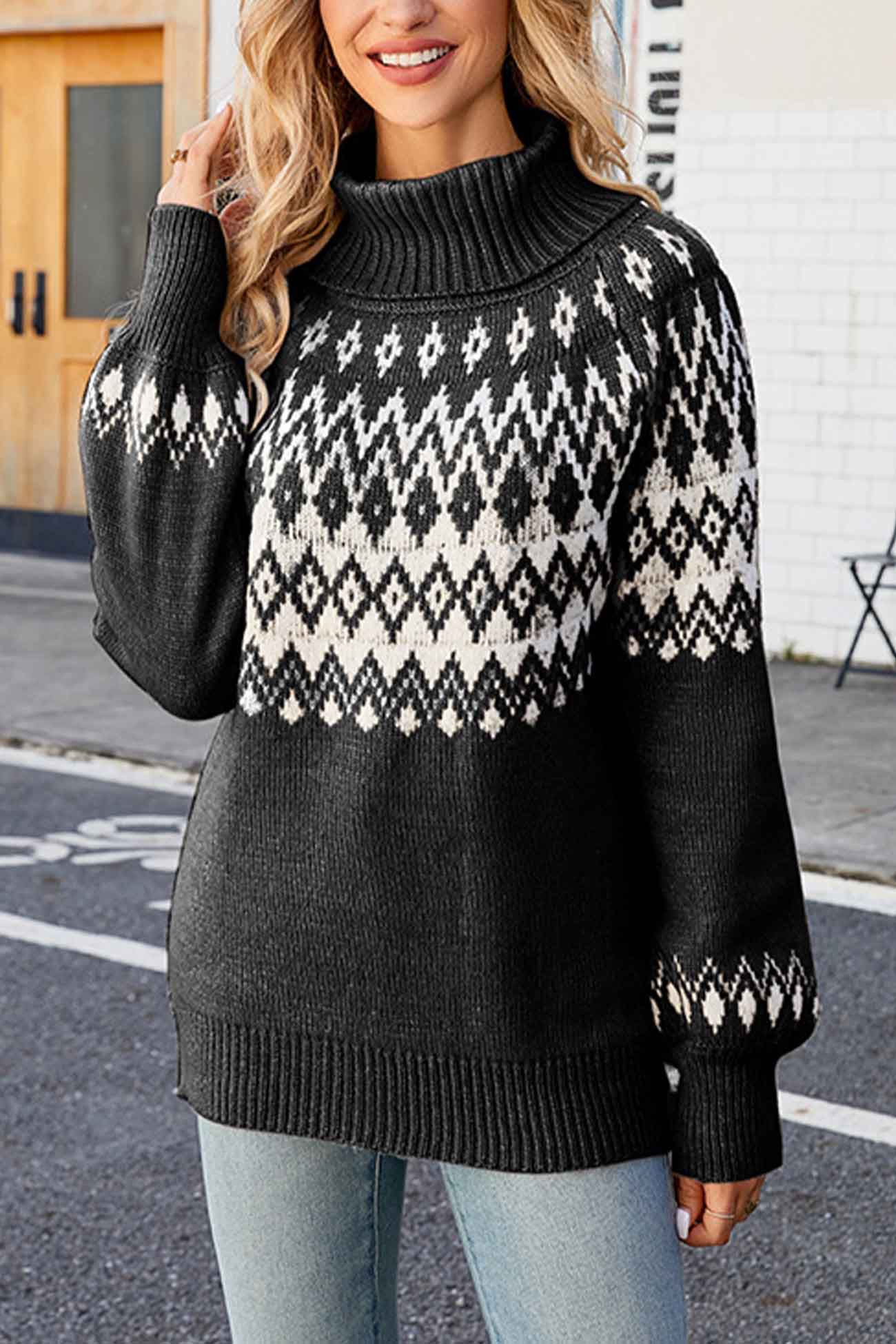 Tatjana | Jacquard sweater with turtleneck and raglan sleeves - Image 6