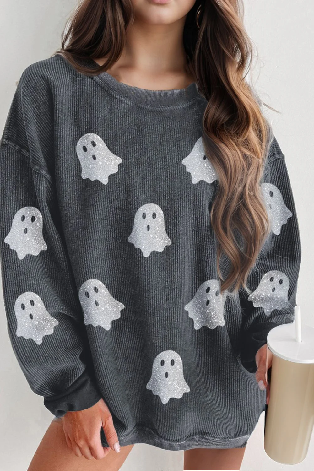 Teresa | Glittery long-sleeved Ghost crewneck sweatshirt