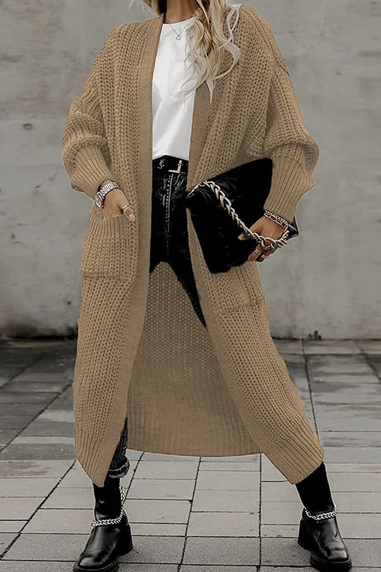 Teresa | Long cardigan with lantern sleeves at the front and pockets - Image 10
