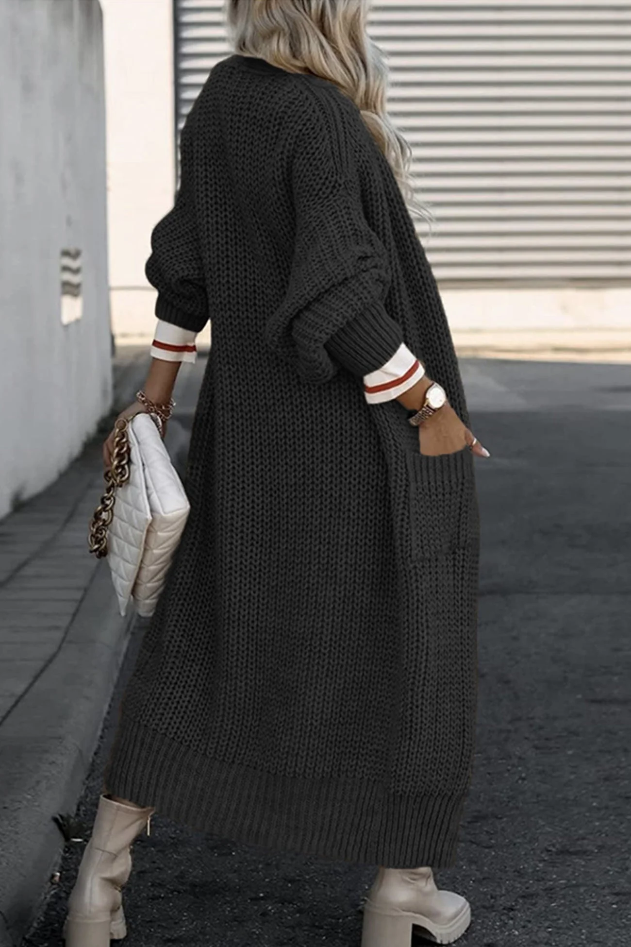 Teresa | Long cardigan with lantern sleeves at the front and pockets - Image 14