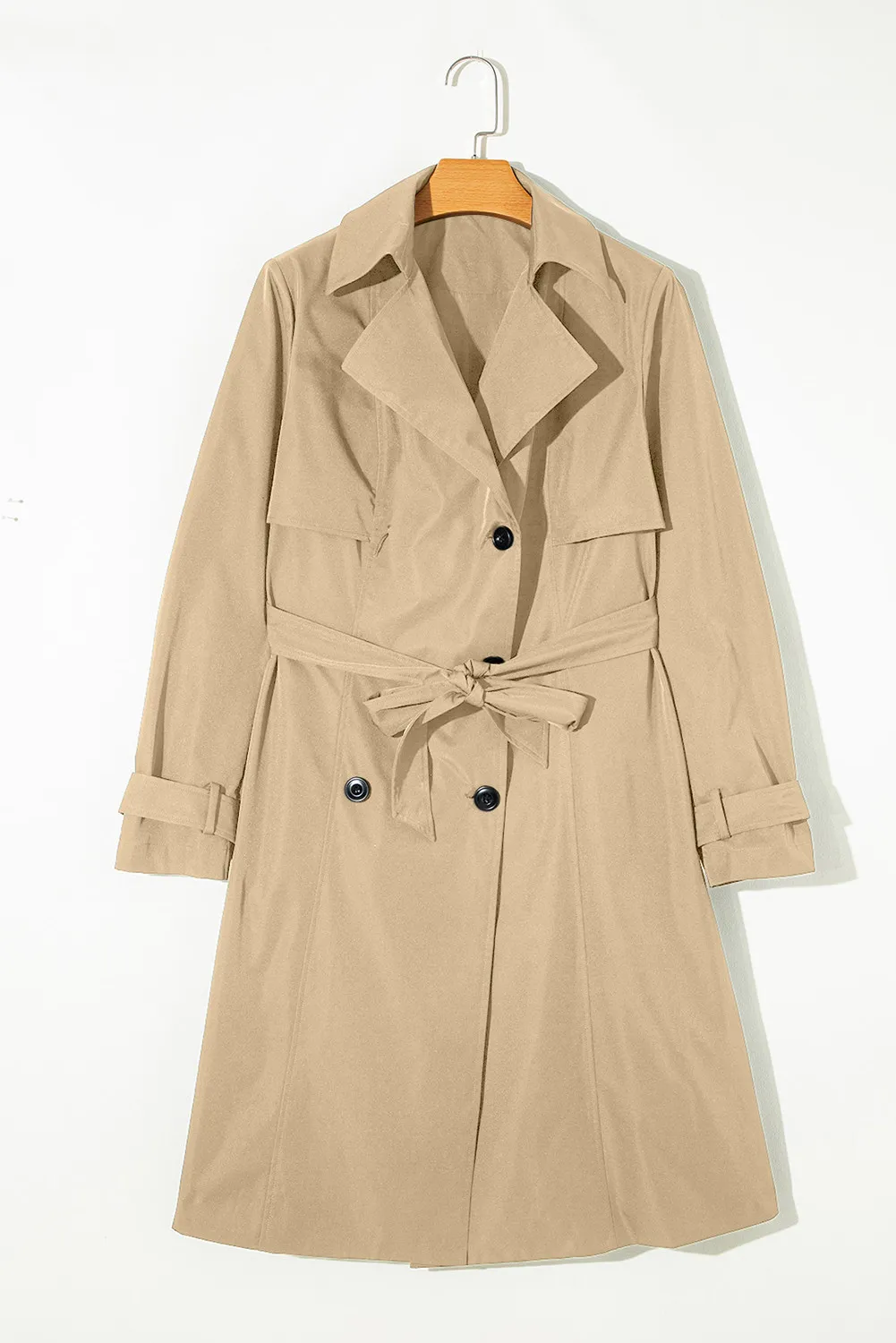 Teresa | Long sleeve trench coat with collar and tie waist and buttons - Image 3