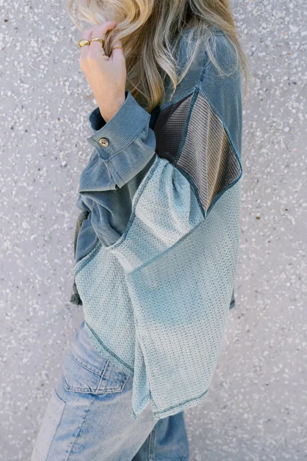 Tereza | Patchwork color block long sleeve crew neck top - Image 2